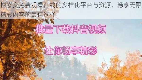 探索交免费观看在线的多样化平台与资源,畅享无限精彩内容的最佳选择
