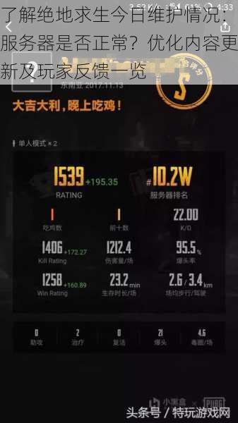 了解绝地求生今日维护情况:服务器是否正常?优化内容更新及玩家反馈一览