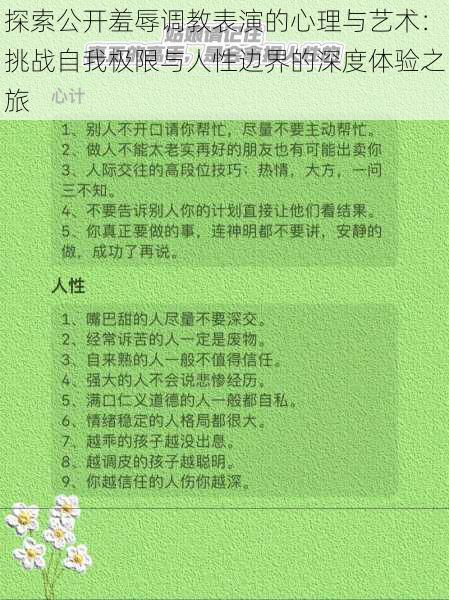 探索公开羞辱调教表演的心理与艺术:挑战自我极限与人性边界的深度体验之旅