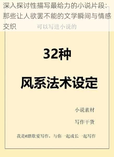 深入探讨性描写最给力的小说片段:那些让人欲罢不能的文学瞬间与情感交织