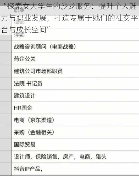“探索女大学生的沙龙服务：提升个人魅力与职业发展，打造专属于她们的社交平台与成长空间”