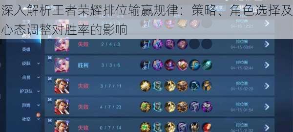 深入解析王者荣耀排位输赢规律：策略、角色选择及心态调整对胜率的影响