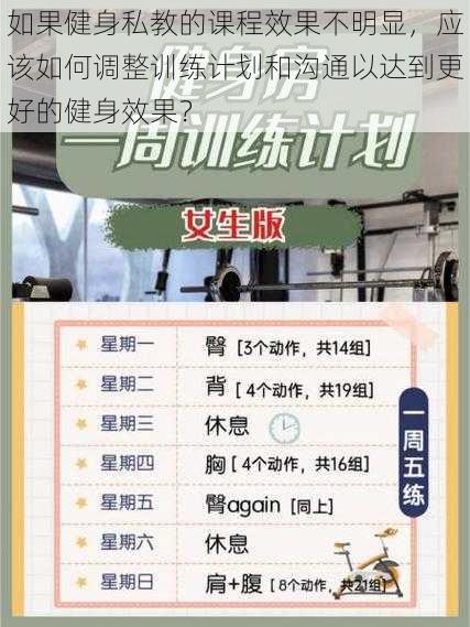 如果健身私教的课程效果不明显,应该如何调整训练计划和沟通以达到更好的健身效果?