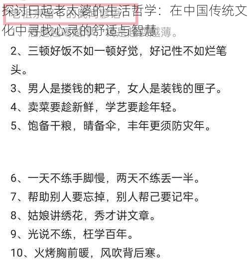 探讨曰起老太婆的生活哲学:在中国传统文化中寻找心灵的舒适与智慧