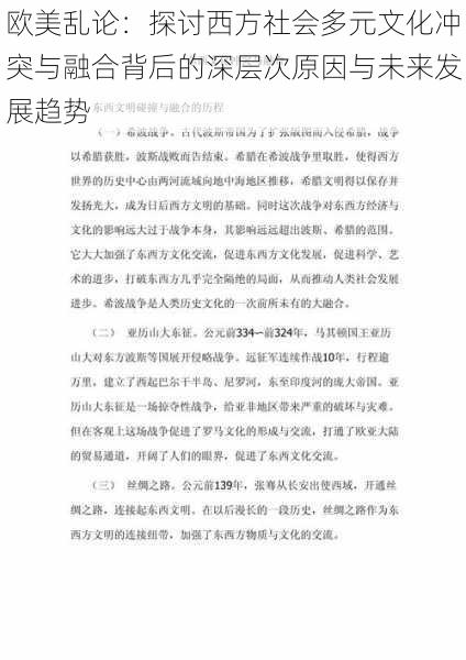 欧美乱论：探讨西方社会多元文化冲突与融合背后的深层次原因与未来发展趋势