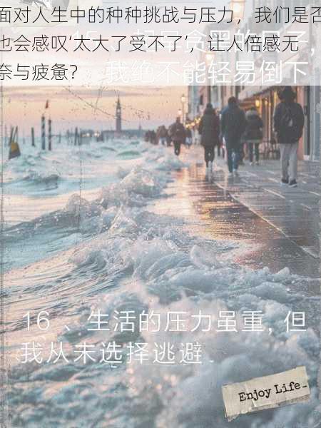 面对人生中的种种挑战与压力,我们是否也会感叹‘太大了受不了’,让人倍感无奈与疲惫?