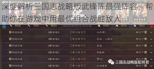 深度解析三国志战略版武锋阵最强阵容,帮助你在游戏中用最优组合战胜敌人