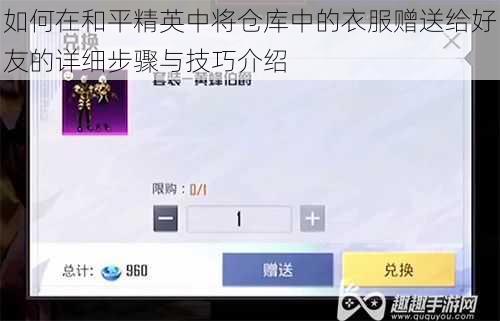如何在和平精英中将仓库中的衣服赠送给好友的详细步骤与技巧介绍