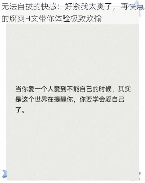 无法自拔的快感:好紧我太爽了,再快点的腐爽H文带你体验极致欢愉