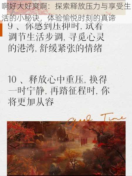 啊好大好爽啊：探索释放压力与享受生活的小秘诀，体验愉悦时刻的真谛