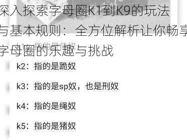 深入探索字母圈K1到K9的玩法与基本规则:全方位解析让你畅享字母圈的乐趣与挑战