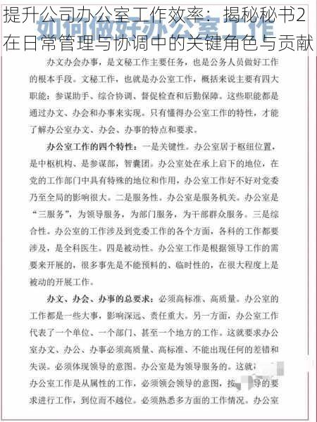 提升公司办公室工作效率:揭秘秘书2在日常管理与协调中的关键角色与贡献
