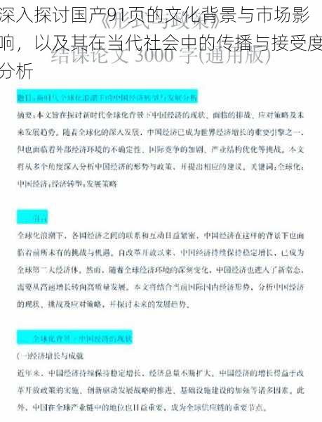 深入探讨国产91页的文化背景与市场影响,以及其在当代社会中的传播与接受度分析