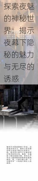 探索夜魅的神秘世界:揭示夜幕下隐秘的魅力与无尽的诱惑