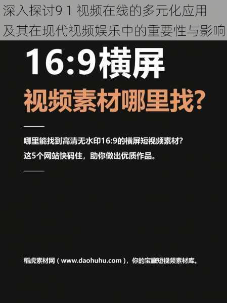 深入探讨9 1 视频在线的多元化应用及其在现代视频娱乐中的重要性与影响
