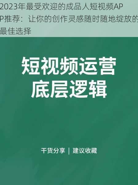 2023年最受欢迎的成品人短视频APP推荐：让你的创作灵感随时随地绽放的最佳选择