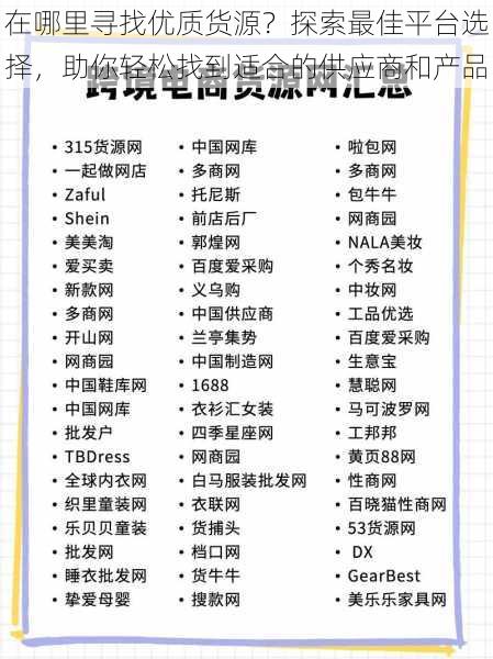 在哪里寻找优质货源?探索最佳平台选择,助你轻松找到适合的供应商和产品
