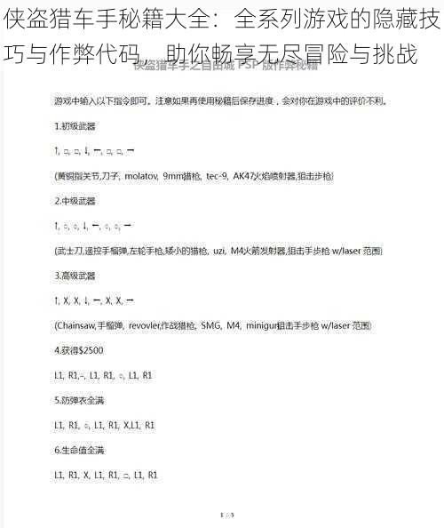 侠盗猎车手秘籍大全:全系列游戏的隐藏技巧与作弊代码,助你畅享无尽冒险与挑战
