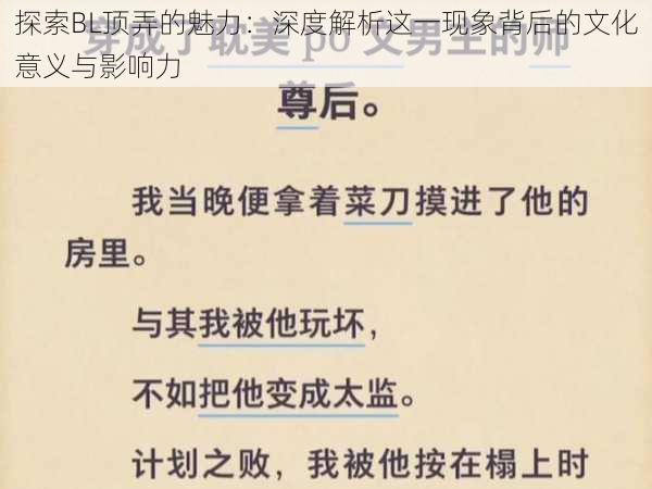 探索BL顶弄的魅力：深度解析这一现象背后的文化意义与影响力