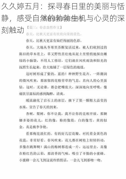 久久婷五月:探寻春日里的美丽与恬静,感受自然的勃勃生机与心灵的深刻触动
