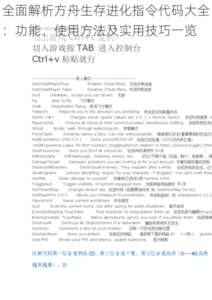全面解析方舟生存进化指令代码大全:功能、使用方法及实用技巧一览