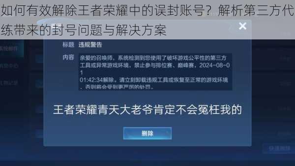 如何有效解除王者荣耀中的误封账号?解析第三方代练带来的封号问题与解决方案