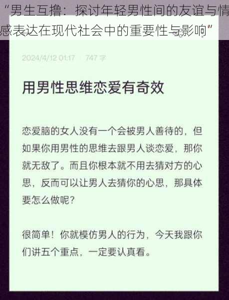 “男生互撸:探讨年轻男性间的友谊与情感表达在现代社会中的重要性与影响”